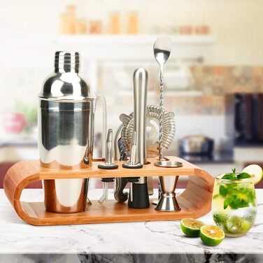 Набір бармена: 10 предметів для приготування коктейлів з бамбуковим підставкою, шейкер для Мартіні, комплект для дому