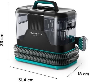 Rowenta Clean It - портативний відпарювач для килимів, 750W, зелений/чорний, IN5020F0. Швидке та легке очищення, знімний бак 2.3л та 5 насадок