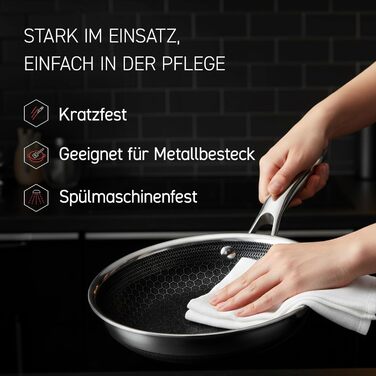 Сковорода HexClad Hybrid Ø 20 см – нержавіюча сталь з сотовою структурою, антипригарне покриття, для всіх плит (індукція), безпечна в духовці та посудомийній машині