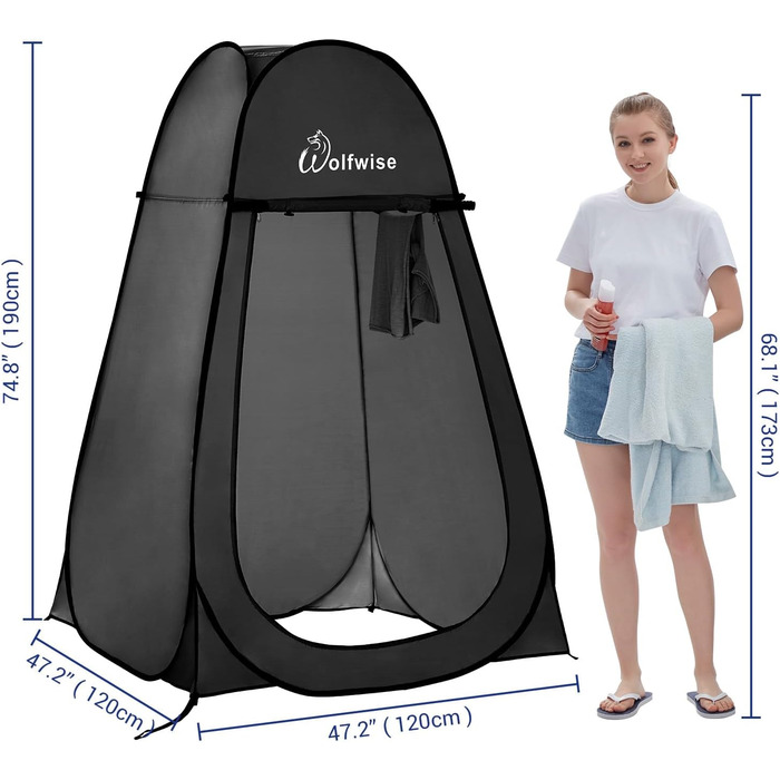 Portable Pop-Up Shower Toilet Privacy Tent - Outdoor Camping Toilet & Shower Cabin with Screen & Space for Hiking, Beach, and Travel (Black, L)