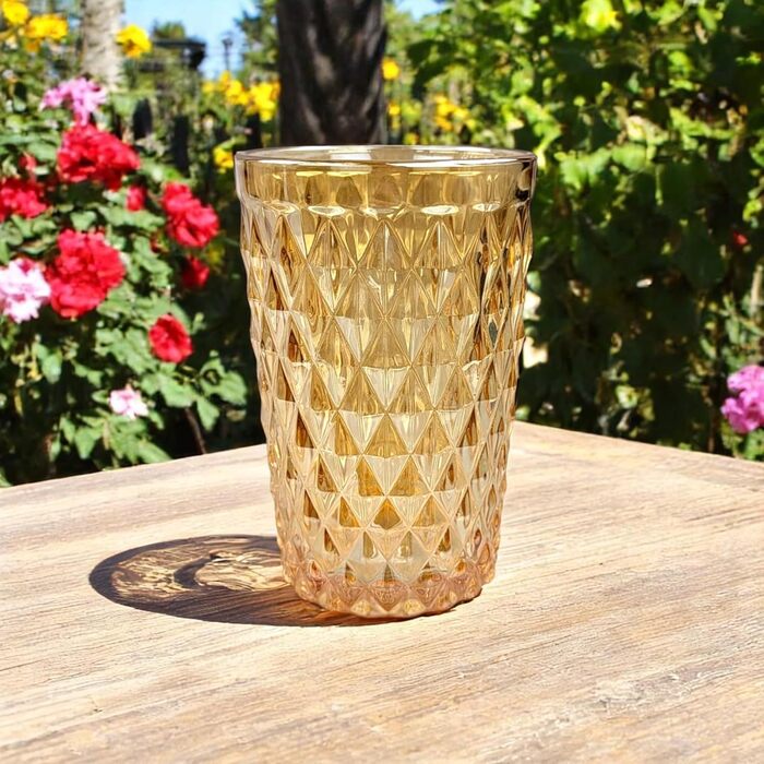 Вінтажний набір з 6 кольорових келихів для вина та напоїв з діамантовим візерунком (сітка), келихи Long Drink, коктейльні келихи з тисненням, скляний набір, склянка для вина, склянка для води, келих, склянка з золотим блиском