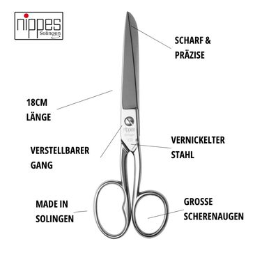 Універсальні ножиці nippes Solingen 18 см, нікельована сталь, для кухні, офісу, рукоділля
