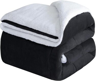 CHOSHOME Плед з м'якої флісової мікрофібри, теплий та пухнастий, 220x240 см. Плед-килимок з двома кольорами, для дивану, теплий плед, подарунок на Різдво (Чорний)