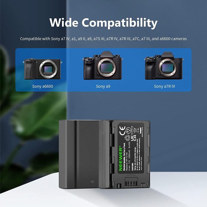 Запасний акумулятор та зарядний пристрій NEEWER для Canon EOS R7, R5, R6, 2250mAh, Dual USB, LCD, USB-C (NP-FZ100)