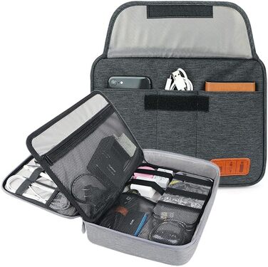 Органайзер для кабелів - сумка-органайзер для подорожей, аксесуари для електроніки, кейс для кабелів (28.5 x 23 x 6 см, чорний)