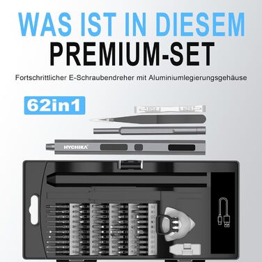 Електричний прецизійний викрутковий набір HYCHIKA 62-в-1 для ремонту електроніки: телефонів, планшетів, Xbox, камер, годинників