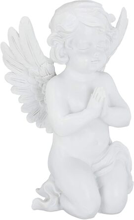 Relaxdays Guardian Angel, kneeling & praying, graceful, weather-resistant, frost-proof, grave ornament, protective angel, artificial stone, white