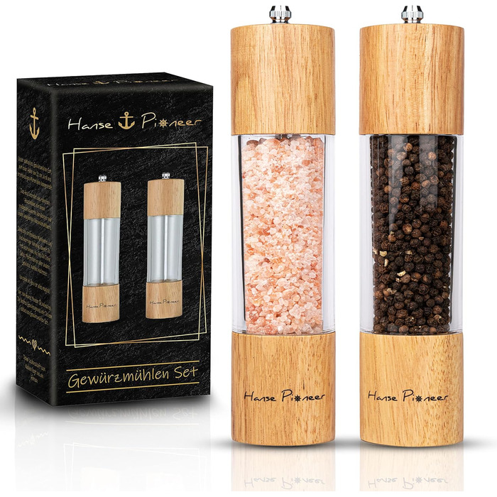 Набір для мелення спецій: солянка та перечниця з акації з регулюванням помелу - якісні млини з керамічним механізмом