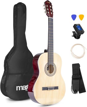 MAX SoloArt Акустична гітара 4/4 для початківців - Комплект з чохлом, тюнером, медіатором, ременем та аксесуарами