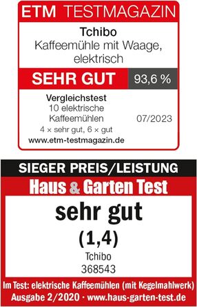 Електрична кавомолка Tchibo з вбудованими вагами, з нержавіючої сталі, конічні жорна, 26 ступенів помолу, чорно-срібна