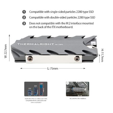 Радіатор охолодження SSD M.2 2280 Thermalright Pro: 8мм тепловірна трубка, подвійний термопад високої продуктивності