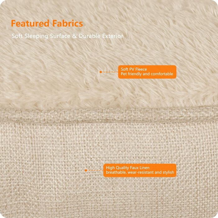 Ліжко для собак, собаче ліжко, подушка для собак, корзина для собак. Знімне та пральне, бежеве, 90 x 75 x 25 см