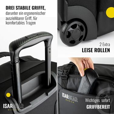 Чемодан ручної поклажі Isar Gear® з 2 колесами (50x35x20 см) - Легкий дорожній чемодан 20 літрів з тканини, ручний ролер, м'який кейс (Softcase) чорного кольору з колесами, висота 50 см