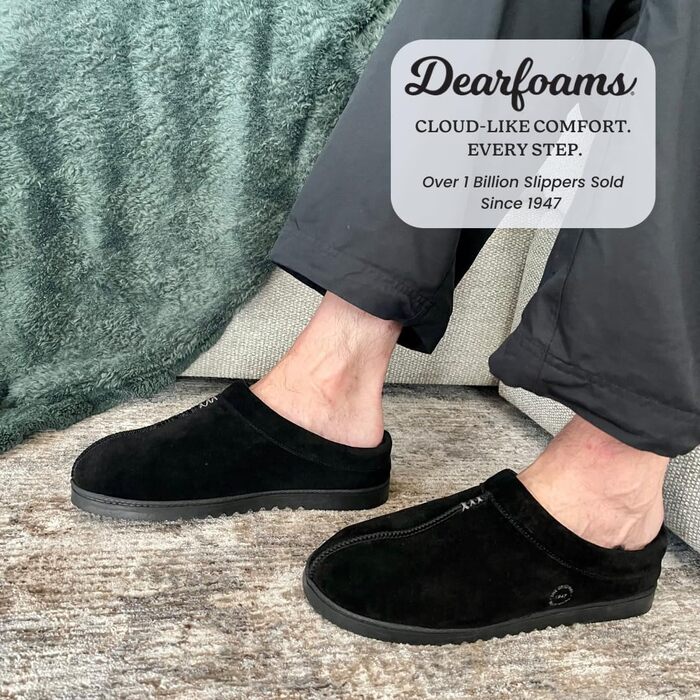 Чоловічі тапочки-клоги Dearfoams з замші для дому та вулиці, розмір 40.5 EU, чорні