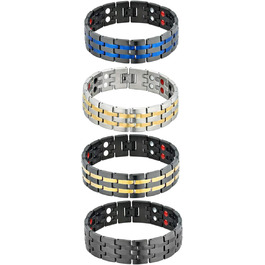 Магнітний браслет для чоловіків JewelryWe - терапевтичний, з нержавіючої сталі, великий, широкий, з ланцюжком. Ідеальний подарунок на День батька (4 шт.)