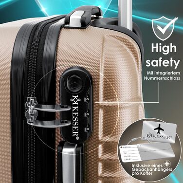 KESSER® Hard Shell Suitcase Including Luggage Scale + Baggage Tag | Trolley Suitcase Rolling Luggage Combination Lock 4 Wheels ABS Hard Shell Telescopic Handle (75cm – 120L) (Carry-on 55cm - 55L, Champagne)