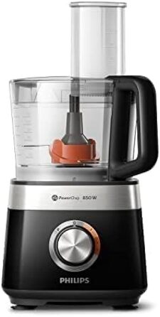 Philips Viva Collection Compact Food Processor - 800 W, with PowerChop Technology, 29 Functions, 2-in-1 Disc, Citrus Press, Black (HR7510/10) 800 Watt, 29 Functions