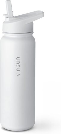 Stainless Steel Water Bottle 1L - Straw, Drinking Opening - Leak-Proof, Carbonated Drinks Safe, BPA Free - Thermos Bottle, Sports, Outdoor, School, University, Cycling, Hiking, Gym (750 ml, White)
