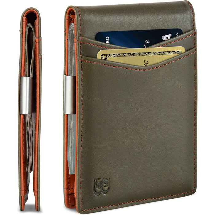 Чоловіче шкіряне портмонель SERMAN Brands з RFID-захистом, тонкий, чорний - Slim (зелений, мінімалістичний)