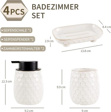 Набір для ванної кімнати: органайзер з кераміки (4 шт.) - дозатор мила 400 мл, стакан для зубної щітки, мильниця, декор преміум-якість (бежевий)