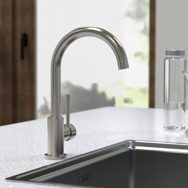 Кухонний змішувач SCHÜTTE Cornwall 360° з нержавіючої сталі, з однорідним керуванням, для мийки, преміум-якість