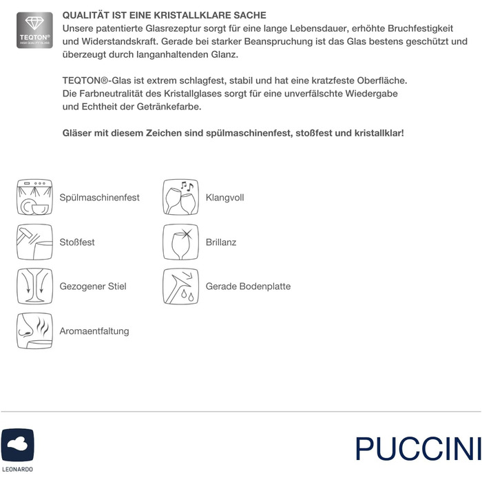 Набір келихів для вина LEONARDO HOME PUCCINI (6 шт), 400 мл, ударостійкі, для білого вина, з серветкою, можна мити в посудомийній машині