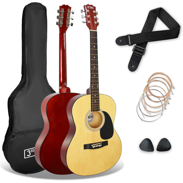 3rd Avenue 4/4 Вестерн-гітара (набір) зі сталевими струнами, для початківців – 6 місяців БЕЗКОШТОВНИХ уроків, чохол, медіатор та запасні струни – натуральний колір