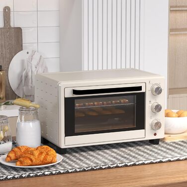 Міні-піч HOMCOM 21 л, 1400 Вт, 100-230°C, таймер, крихтосховище, деко, решітка-гриль, вікно, для піци, кремово-білий