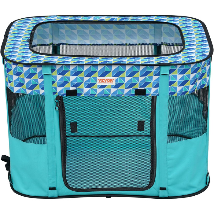 Клітка для цуценят VEVOR, розкладний вольєр для собак, 914 x 914 x 584 мм, з мискою, 600D Oxford, для малих та середніх тварин (Блакитна)