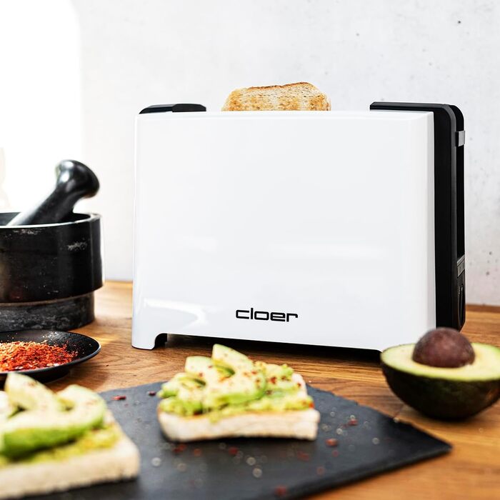 Тостер Cloer 3531 для 2 тостів XXL, 750-900 Вт, з функцією перевірки тосту, підставкою для булочок, режимом розморожування, додатковим підйомом, білий