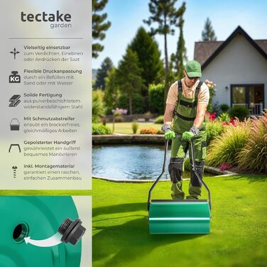Садовий каток для газону tectake, наповнюваний, 50 л – для ущільнення ґрунту, догляду за газоном, внесення насіння та добрив