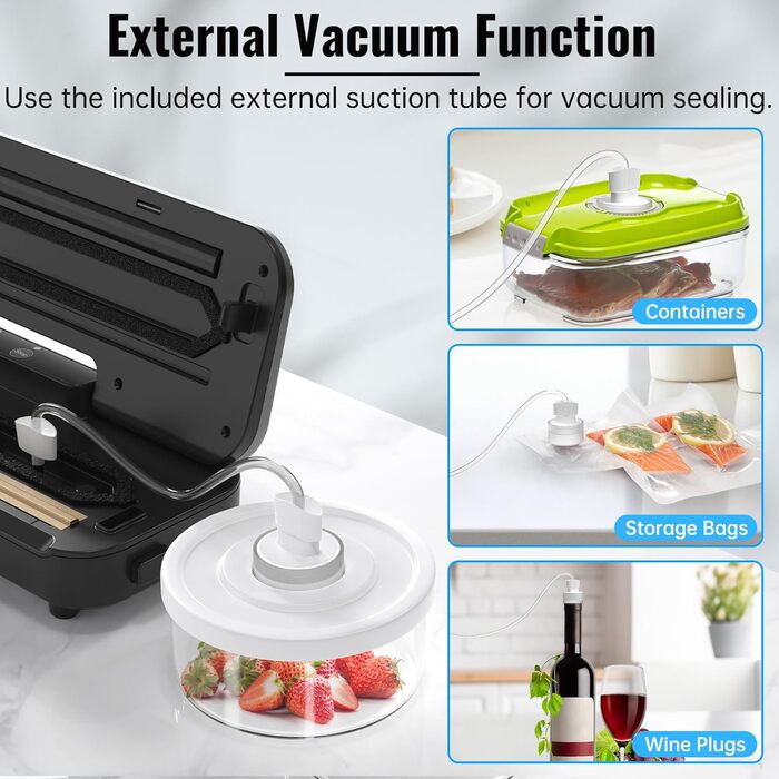 Вакуумний пакувальник DXstring для продуктів харчування, 75kPa, з 15 пакетами, автоматичний, з ріжучим пристроєм