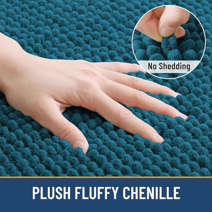 Товстий килимок для ванної кімнати Homaxy з chenille, 61×120 см, протиковзкий та вологопоглинаючий килим для душу, сталево-блакитний
