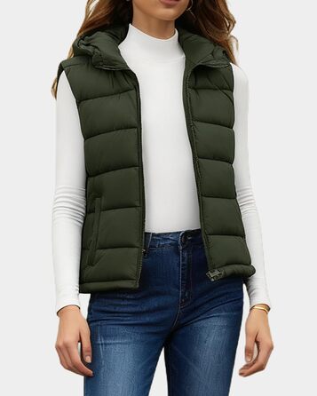 Зручна зимова жилетка Daen Weste Kurz Elegant - легка, з капюшоном (зелена, M)