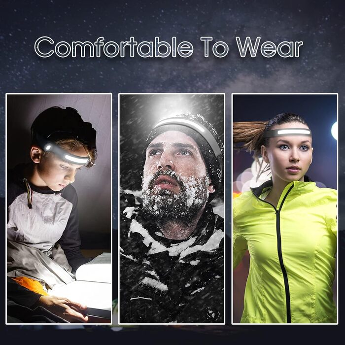 Світлодіодний лобовий ліхтар Outdoor Vibes, USB-зарядка, сенсор, широкий кут, 2 шт, чорний