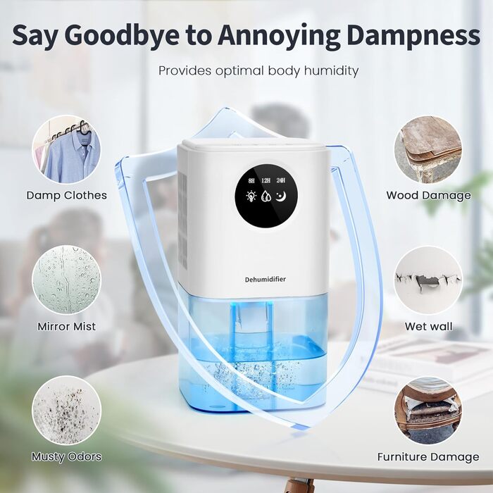 Electric Dehumidifier for Apartment, ANOEPUY 1700ml Dehumidifier Quiet Small Room Dehumidifier with 7 Colors Night Light & Timer for Bedroom, Bathroom, Kitchen, Against Mold, White