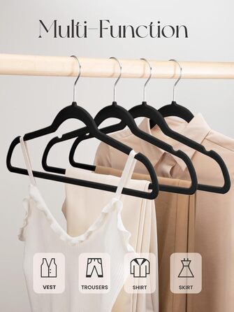 В'язки для одягу з велюру 20 шт. - В'язки для одягу, що економлять місце, для костюмів, тонкі антиковзаючі вішалки для штанів, поворотний гачок на 360°, широкі вішалки для одягу, міцні велюрові вішалки (Чорний)