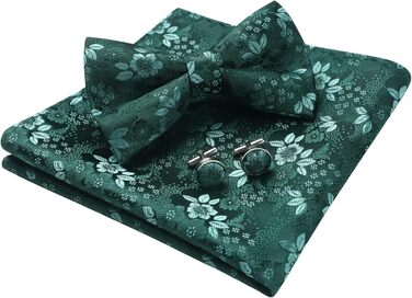 HISDERN Комплект краватка-метелик, кишеньковий хустинка та запонки з візерунком павлічків, з гачком, регульована, вже зав'язана, для вечірки, весілля, Різдва, Хелловіну, A1-Зелений