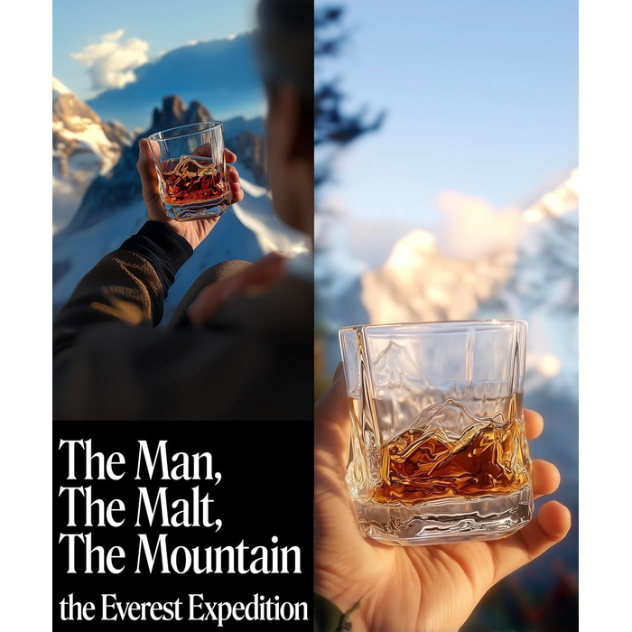 Набір склянок Everest Bourbon, 6 шт. у подарунковій коробці з тканиною, мотив: гори, стійкі до заморожування, 237 мл, вінтажні склянки для віскі, набір 6 шт., подарунок для любителів віскі