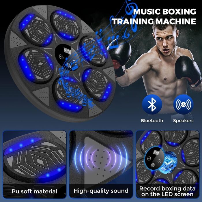 Bluetooth Music Boxing Machine with LED Lights - Wall Mounted Punching Bag with Boxing Gloves & 7 Modes