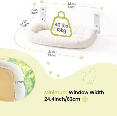 MEWOOFUN Large Cat Hammock Window with Removable Thick Cover - Foldable, Stable, 4 Strong Suction Cups, Holds 18kg (White, M)