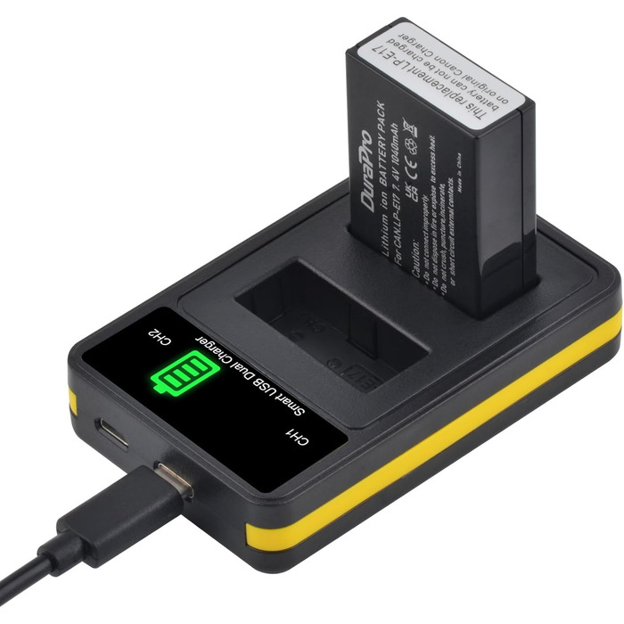 Акумулятор DuraPro 2X 1040mAh LP-E17 для Canon EOS M3, M5, M6, Rebel SL2, T6i, T6s, T7i, 200D, 250D, 750D, 760D, 800D, 8000D, RP та USB-зарядний пристрій Type-C з LED-індикатором