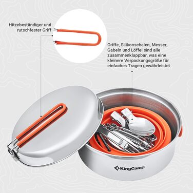 Набір посуду для кемпінгу KingCamp на 2-4 особи: нержавіюча сталь, складане приладдя, ультралегкий набір каструль та сковорідок для кемпінгу