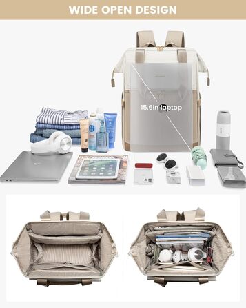 Сумка-рюкзак LOVEVOOK для жінок, водонепроникний рюкзак для ноутбука, шкільна сумка для підлітків, елегантний рюкзак для щодня, 15.6 дюймів, сумка для роботи, сумка для вчителя, рюкзак для подорожей, бежевий та хакі