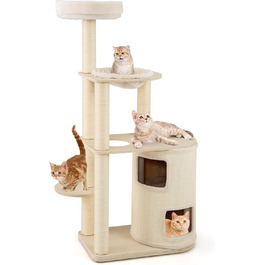 Дерев'яний кігтечка для котів Costway 151 см з будиночком, гамаком та сизалевими стовпчиками, активний комплекс для котів