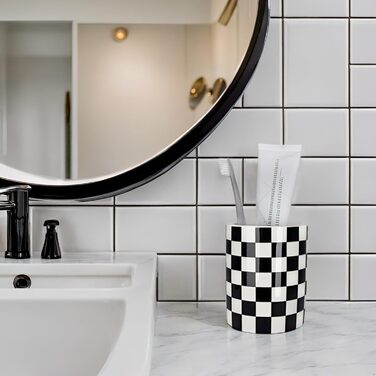 Bathroom Toothbrush Holder, Bathroom, Toothbrush Holder Set, Modern, Cute, Toothbrush and Toothpaste Holders for Bathroom, Countertop, Organizer, Black and White Plaid Decor (Black, 1 Piece, 1)