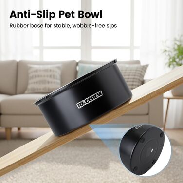 Миска для собак без облизування, нержавіюча сталь, 3L, чорна, з антиковзним дном, легко миється, для собак