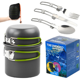 Набір кухонного посуду Anseom для кемпінгу, алюміній, складний, для 1-2 осіб, для туризму, риболовлі, пікніка