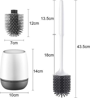 Силіконова щітка для унітазу Klobürste з тримачем, монтаж на стіну/підлогою, швидковисихаючий набір для ванної кімнати – білий (сірий та білий)