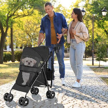 Візок для собак YITAHOME - чорний, до 11,3 кг, з сіткою, тримачем для напоїв, кошиком та переноскою